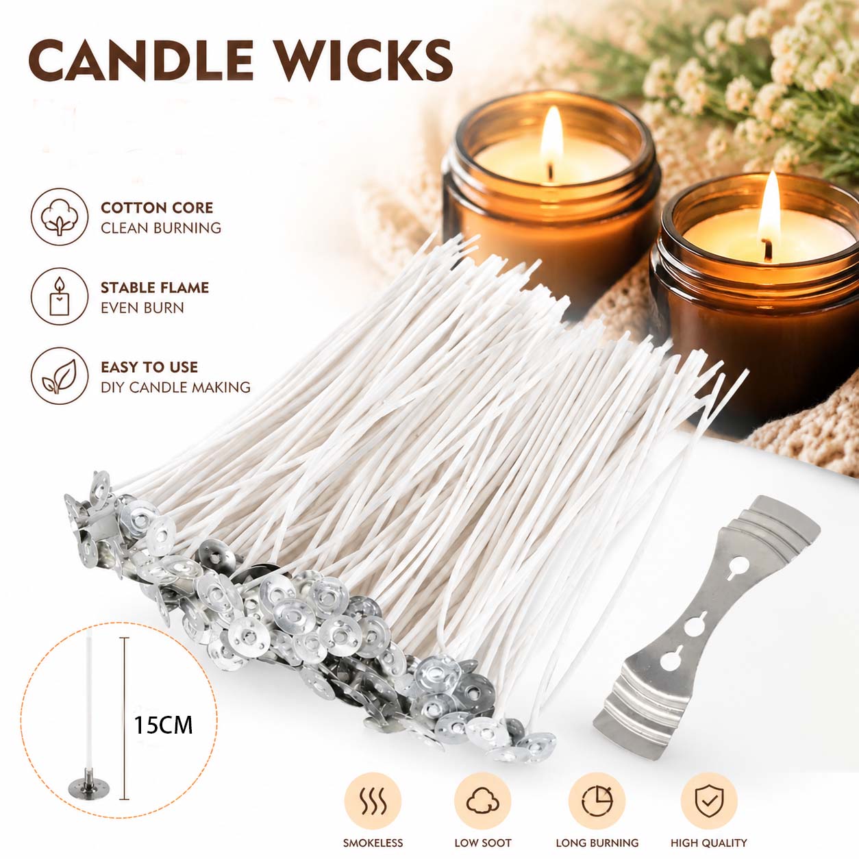 Soy Wax Flake - Bezdymne knoty do świec z bawełnianym